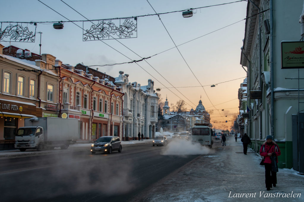 Street during a cold winter end of afternoon in Tomsk