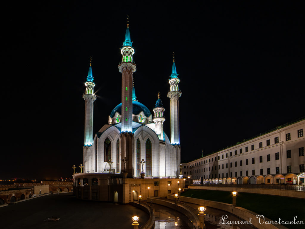 Kul-Sharif Mosque with its illuminations at night